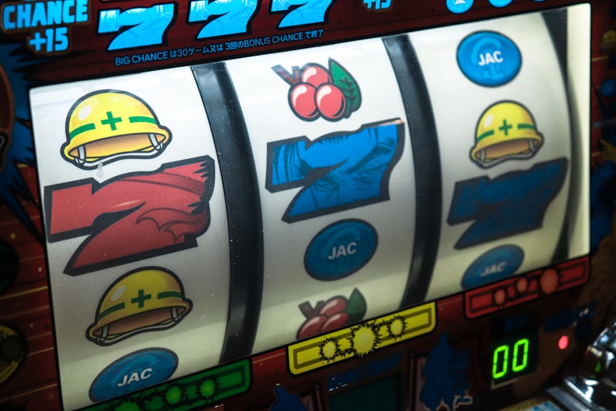Tampilan permainan slot dengan simbol buah dan angka tujuh